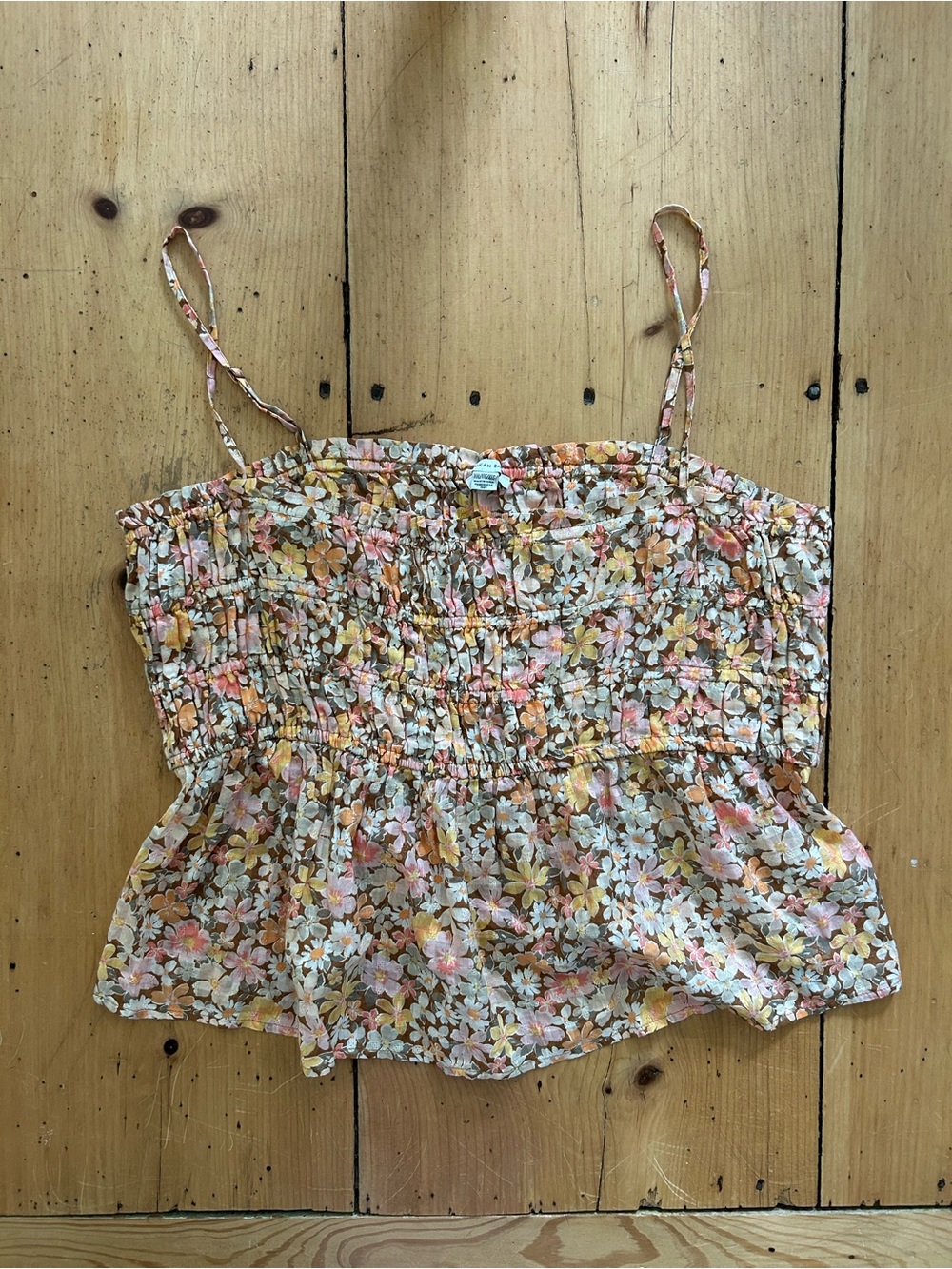 American Eagle Outfitters Floral Smocked Peplum Tank - Pink, Yellow, White